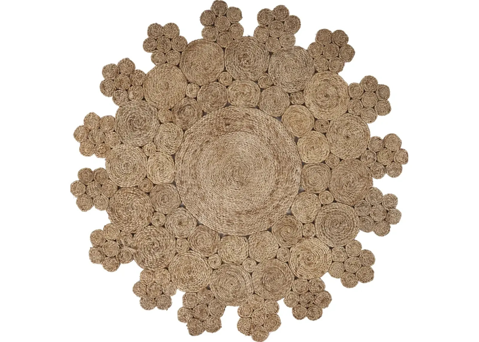 Nature Floral Geometric Organic Jute Indoor Round Area Rug 7'6"