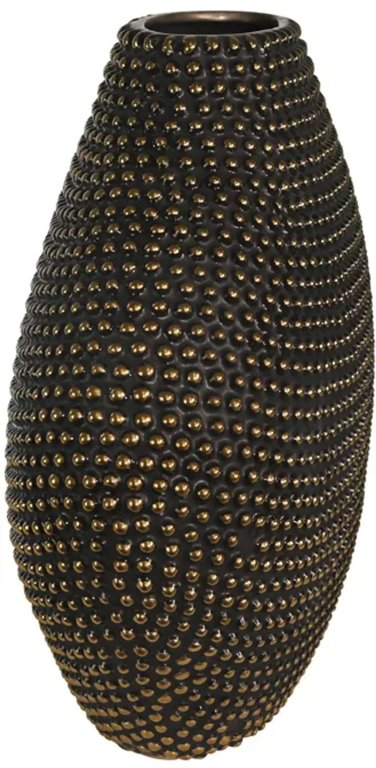 Ceramic 16" Beaded Vase, Black/gold