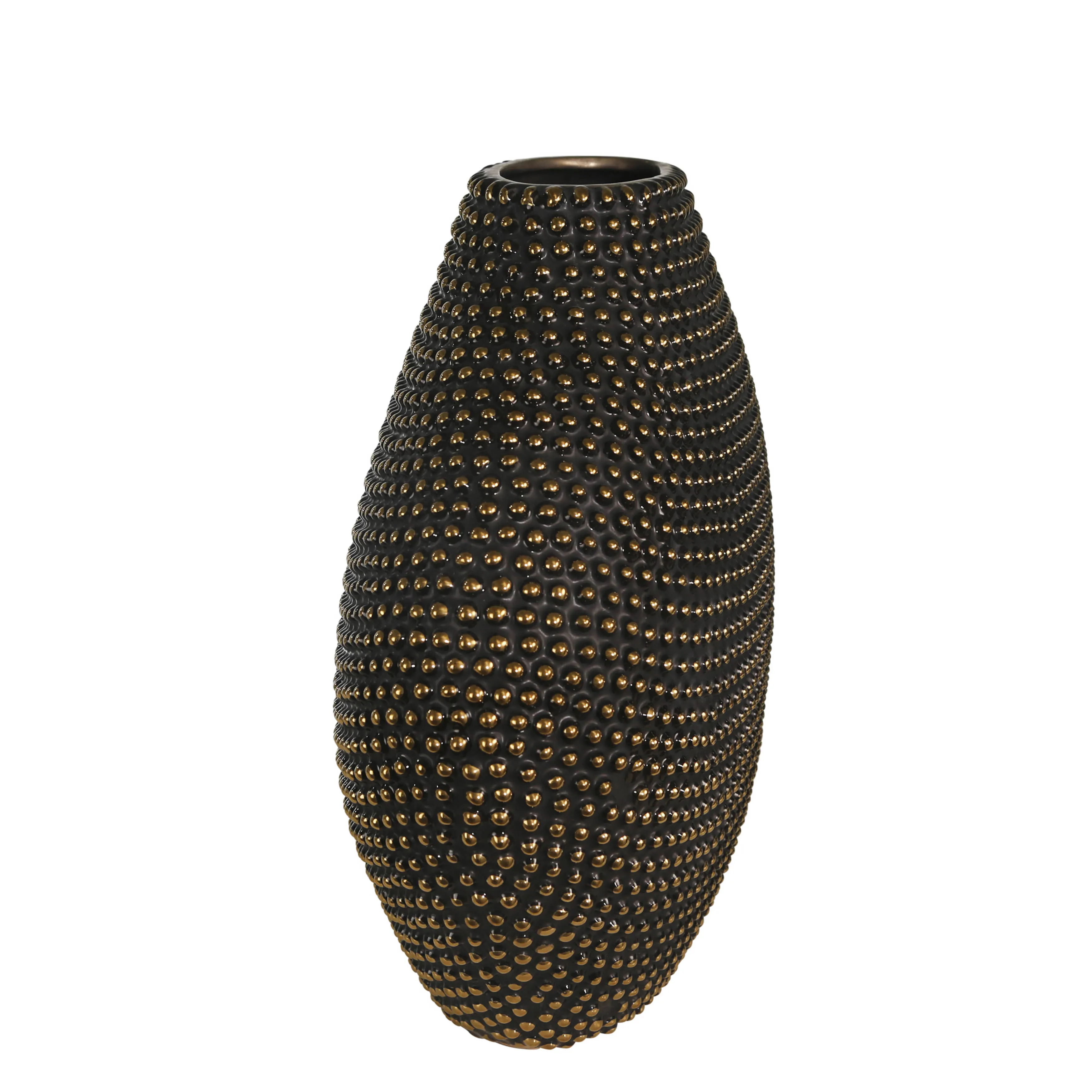 Ceramic 16" Beaded Vase, Black/gold