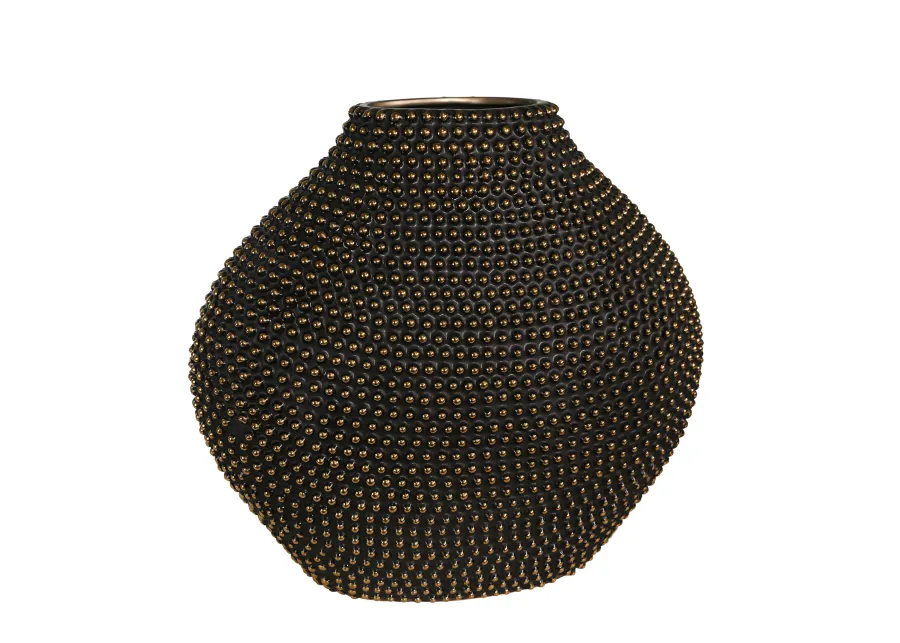 Ceramic 16" Beaded Vase, Black/gold