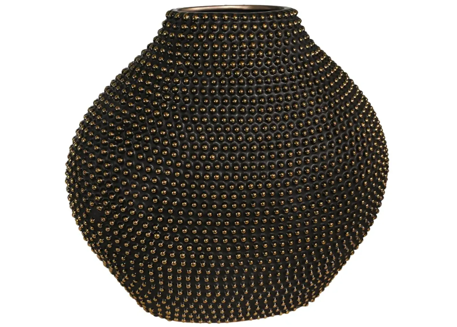 Ceramic 16" Beaded Vase, Black/gold