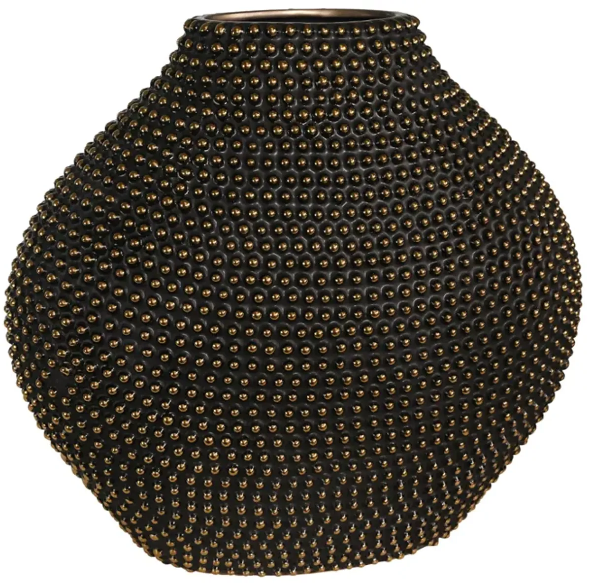 Ceramic 16" Beaded Vase, Black/gold