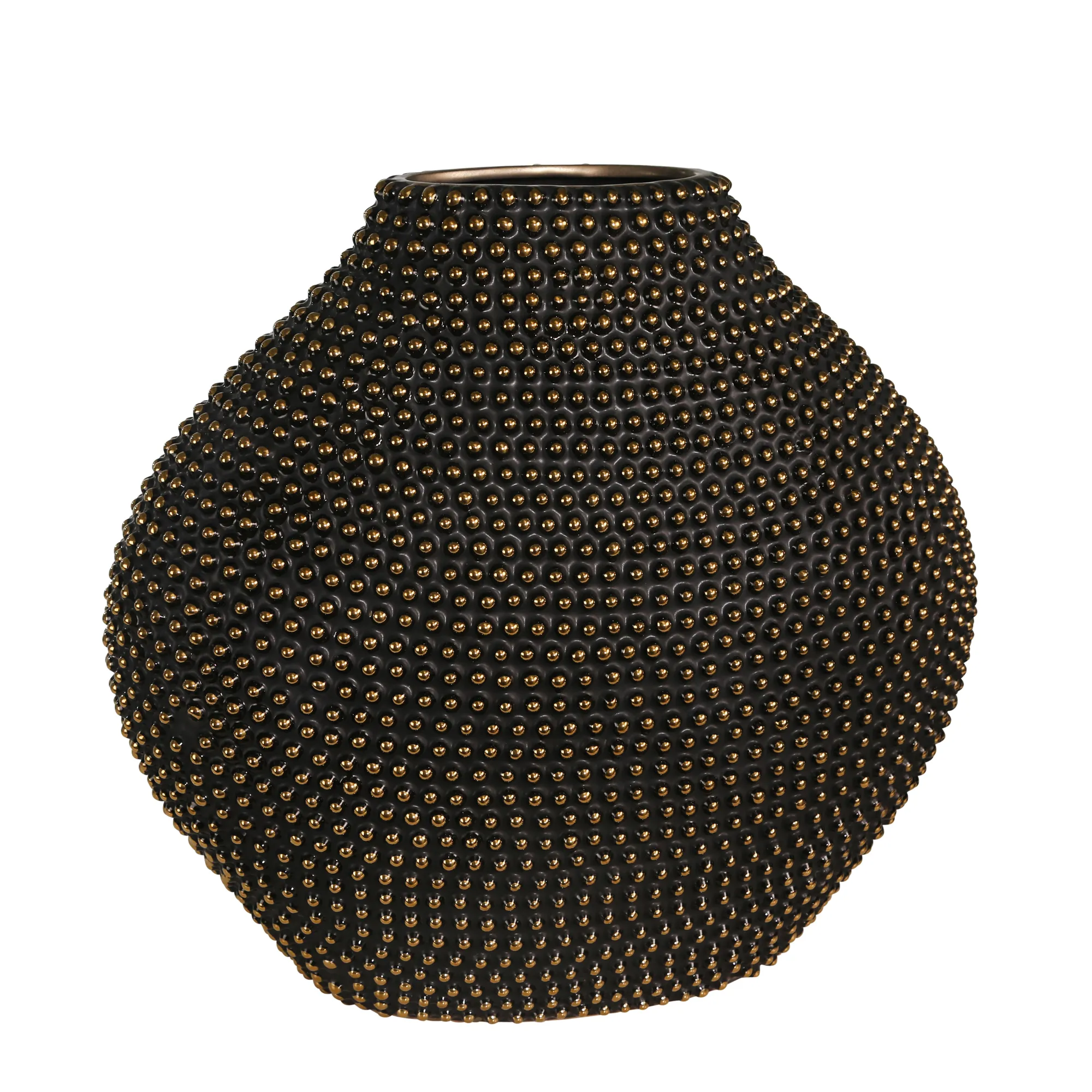 Ceramic 16" Beaded Vase, Black/gold