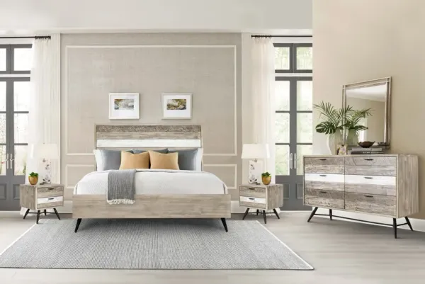 Bridges 4 Piece King Bedroom Set in Two-Tone Acacia Wood