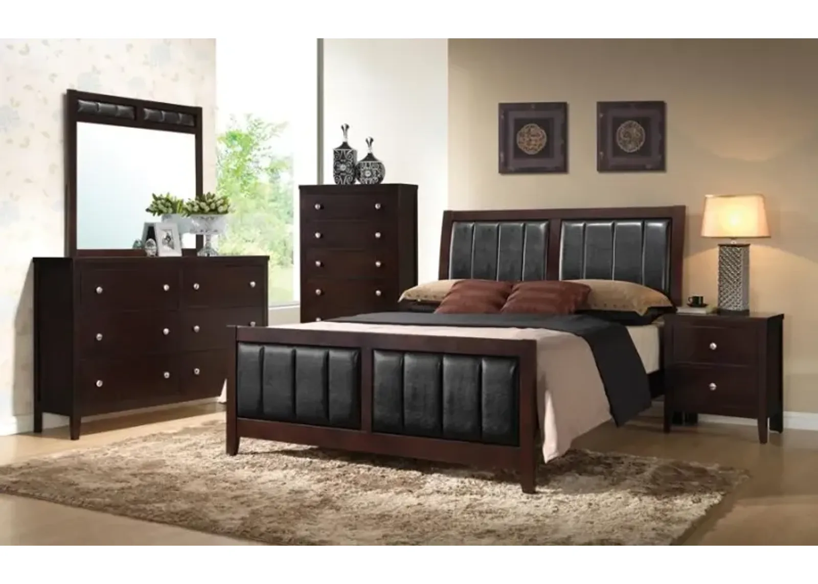 Carlton 4-piece Full Upholstered Bedroom Set Cappuccino and Black