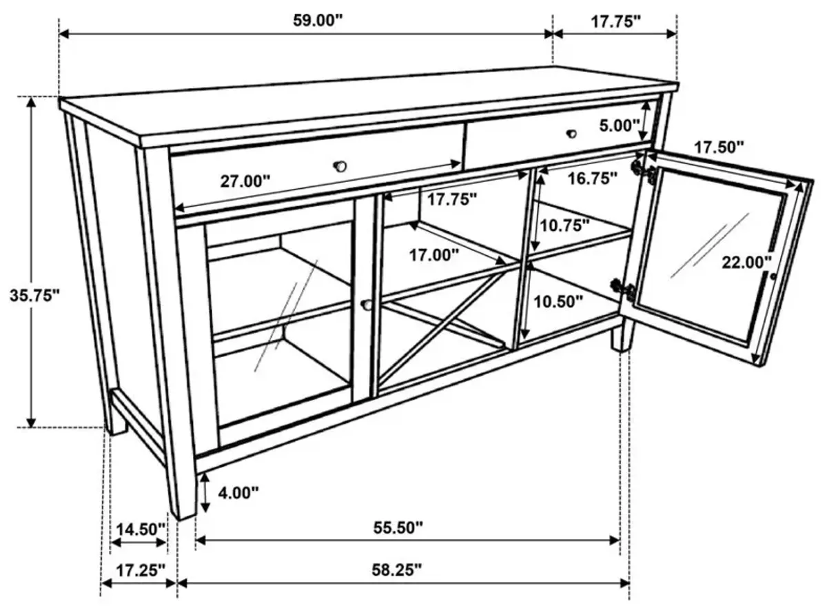 Hollis 2-door Dining Sideboard with Drawers Brown and White