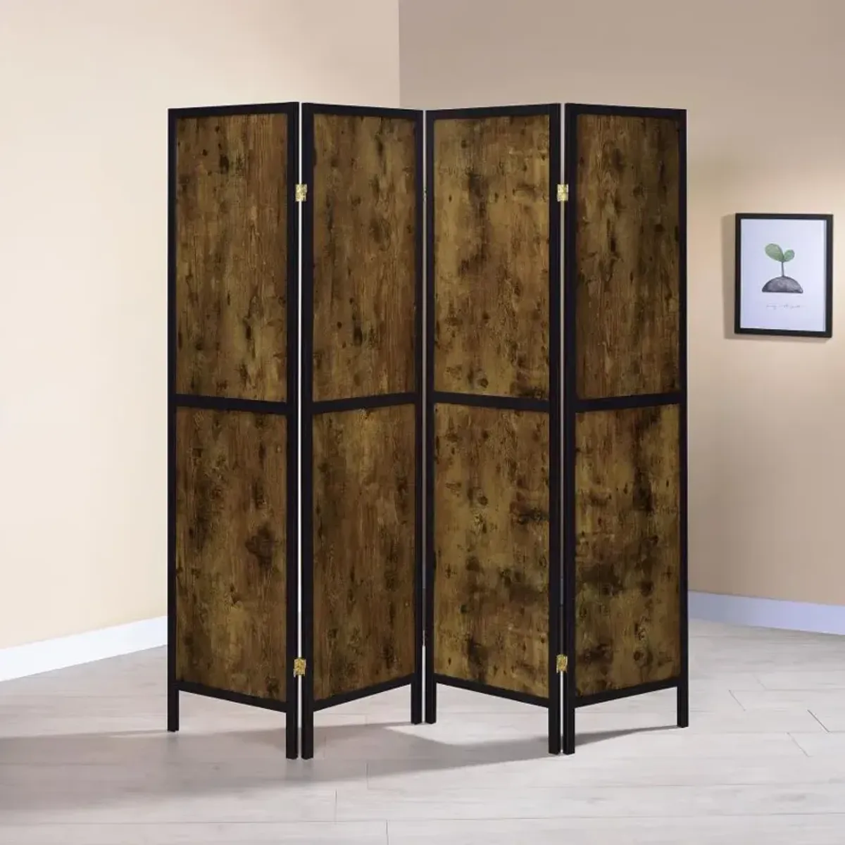 Deepika 4-panel Folding Screen Antique Nutmeg and Black