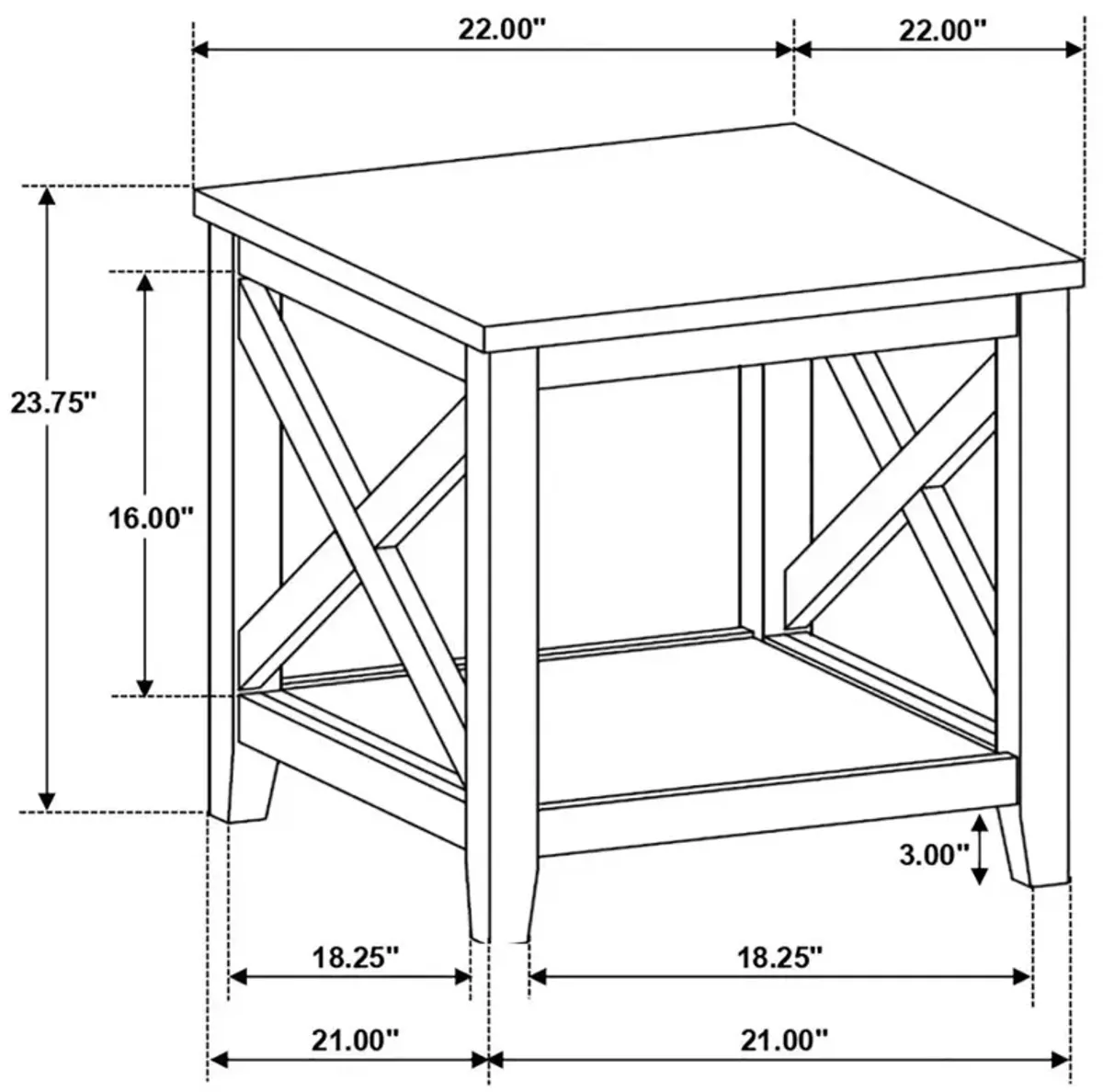 Maisy Square Wooden End Table With Shelf Brown and White