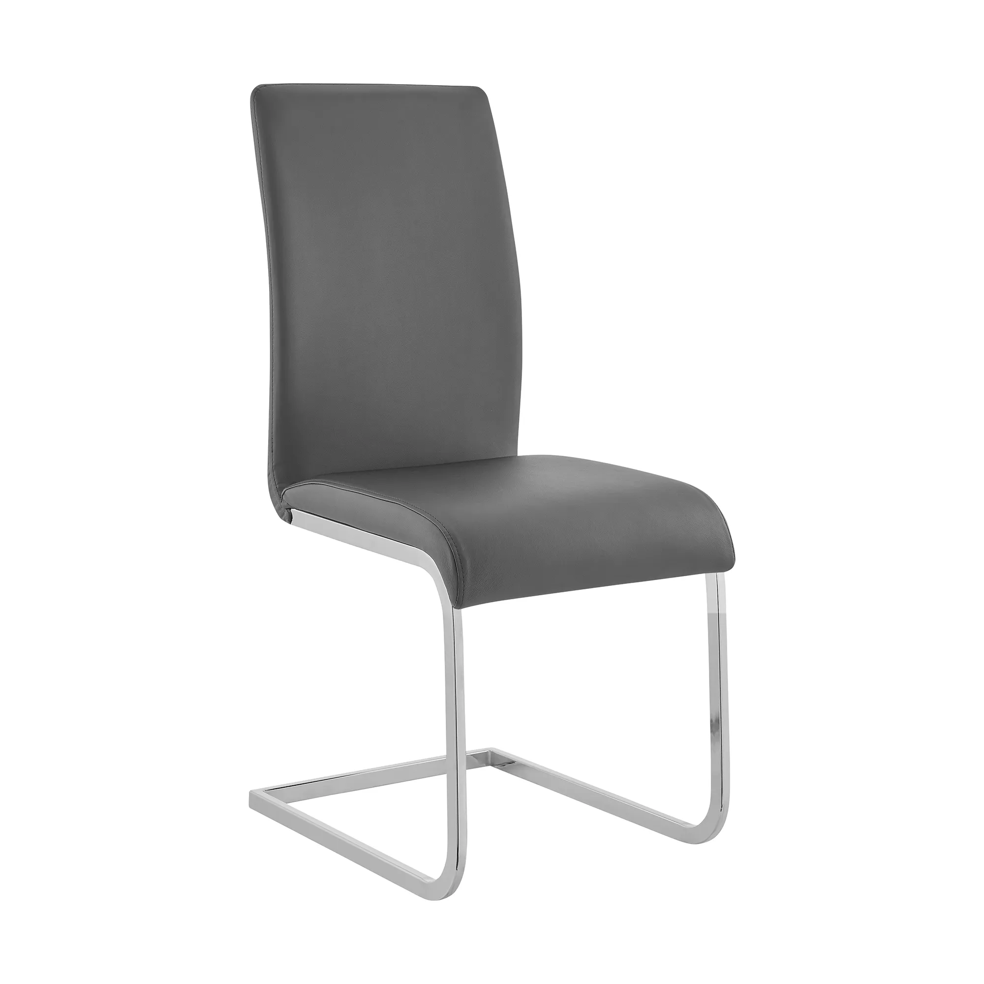 Amanda Contemporary Side Chair in Gray Faux Leather and Chrome Finish - Set of 2