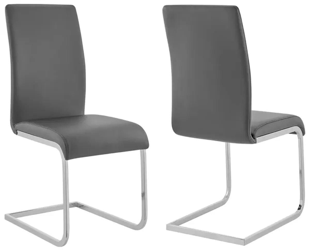 Amanda Contemporary Side Chair in Gray Faux Leather and Chrome Finish - Set of 2