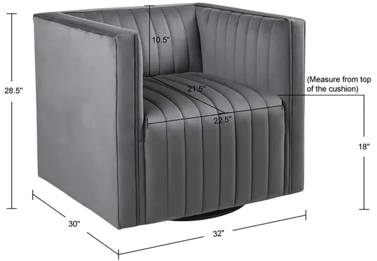 Madison Park Sikora Gray Channel Tufted Swivel Armchair