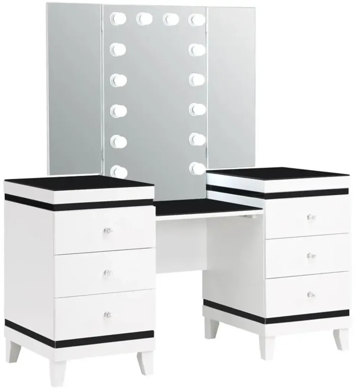 Talei 6-drawer Vanity Set with Hollywood Lighting Black and White