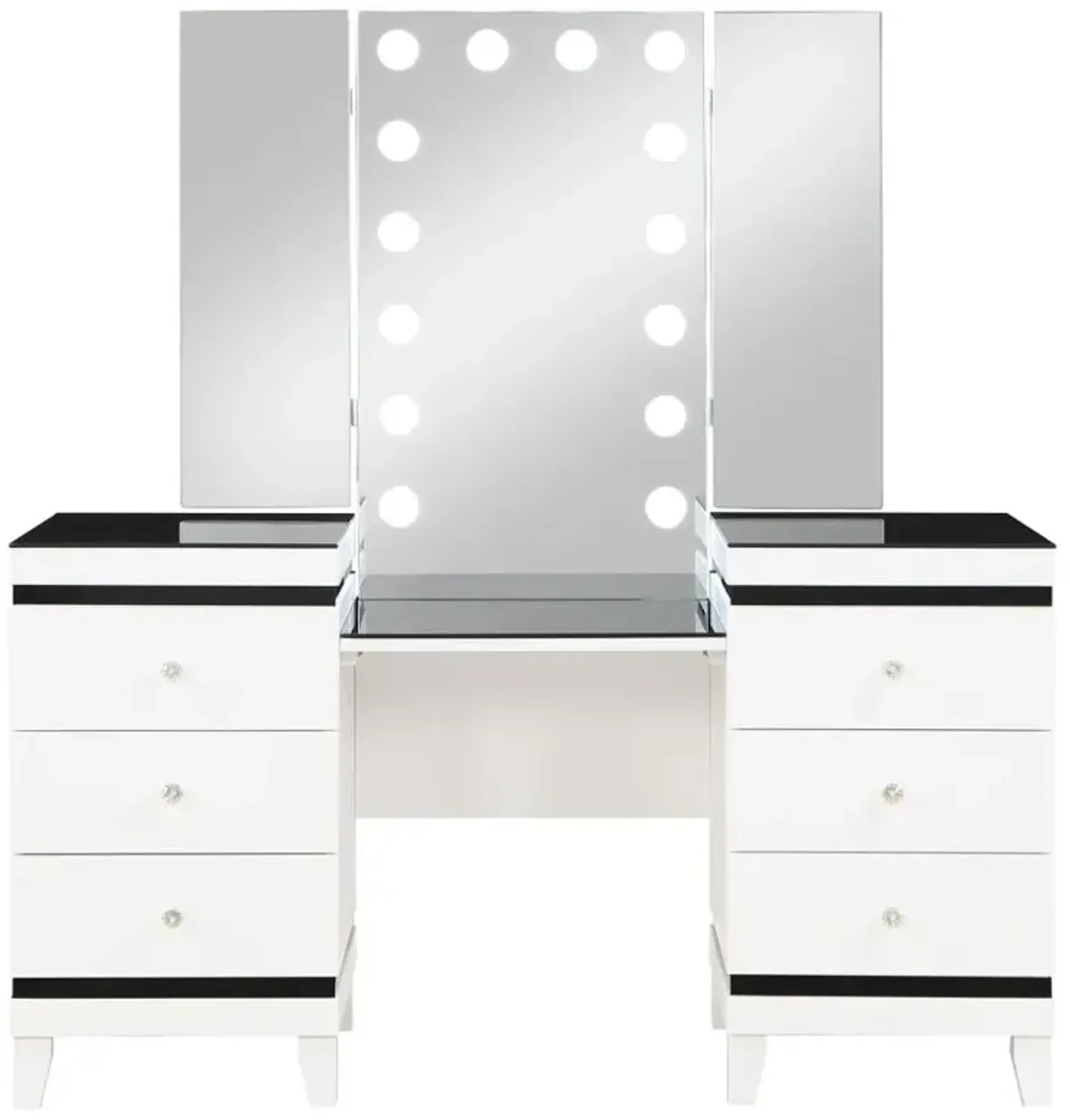 Talei 6-drawer Vanity Set with Hollywood Lighting Black and White