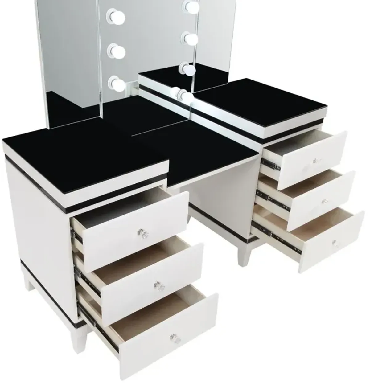 Talei 6-drawer Vanity Set with Hollywood Lighting Black and White