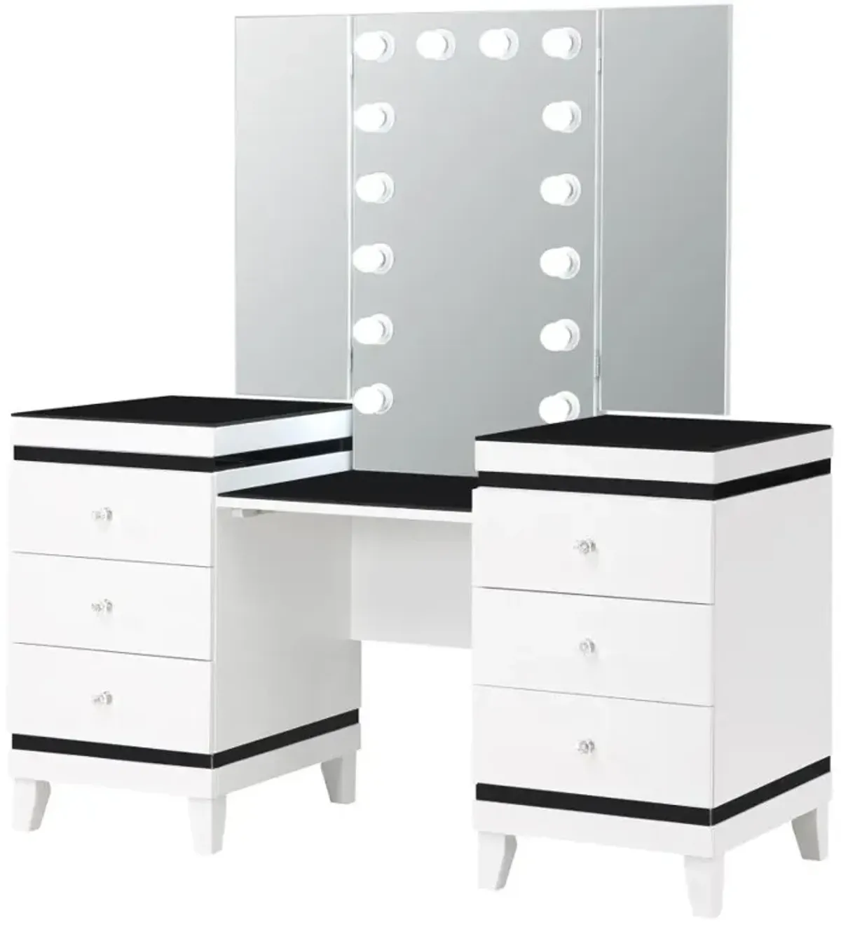 Talei 6-drawer Vanity Set with Hollywood Lighting Black and White