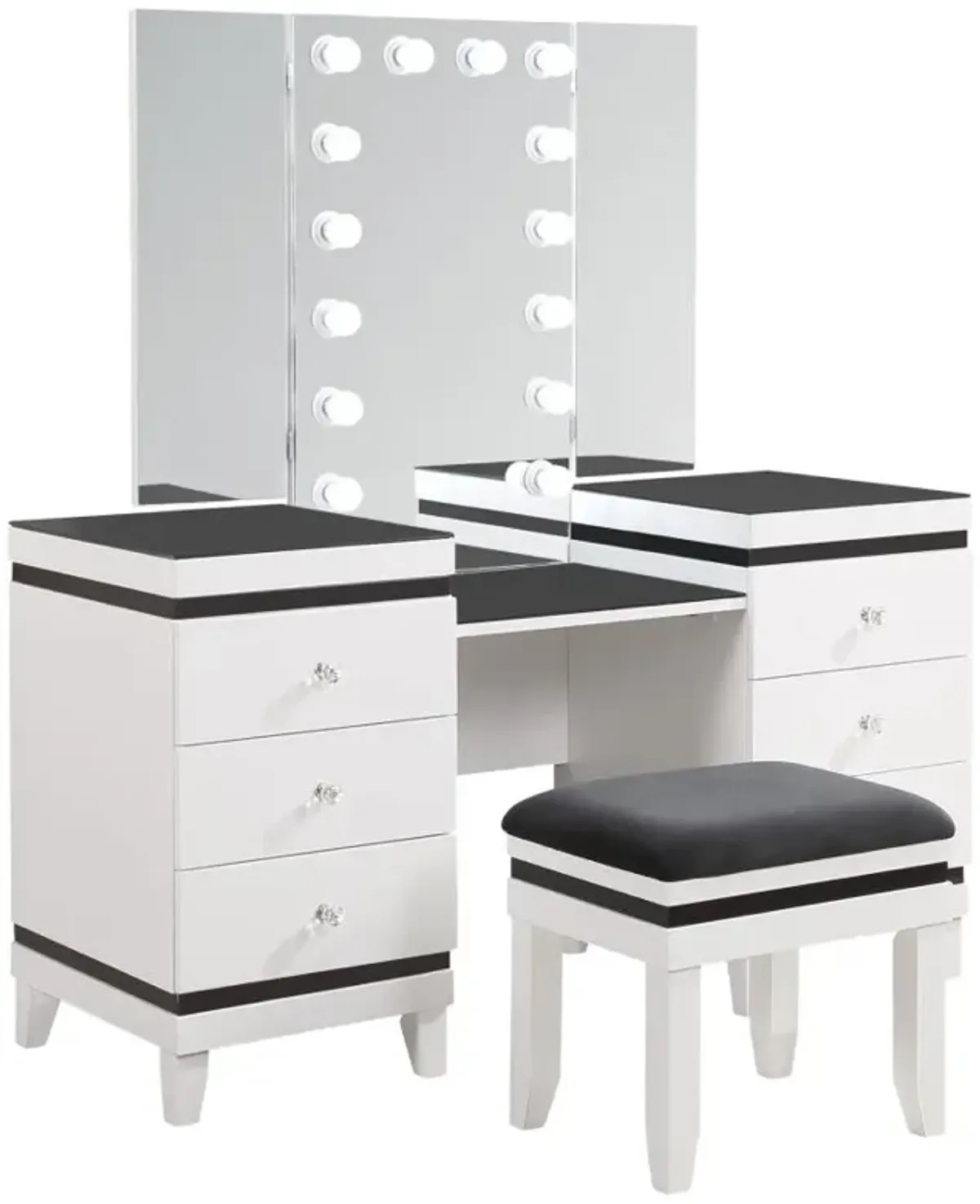 Talei 6-drawer Vanity Set with Hollywood Lighting Black and White