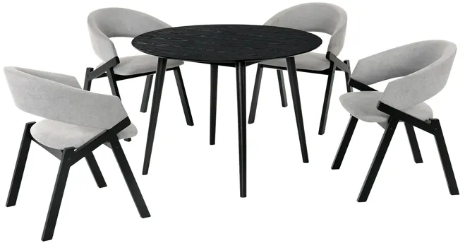 Arcadia and Talulah 42" Round Grey and Black Wood 5 Piece Dining Set