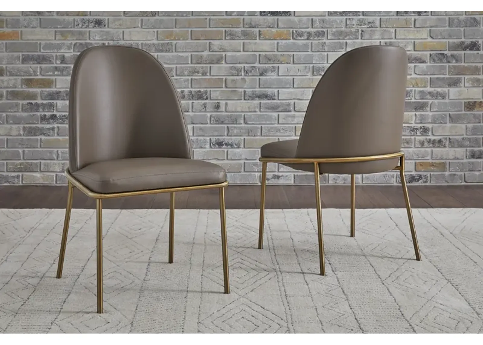 Doheny Leather Upholstered Metal Leg Dining Chair in Boots and Brass - Set