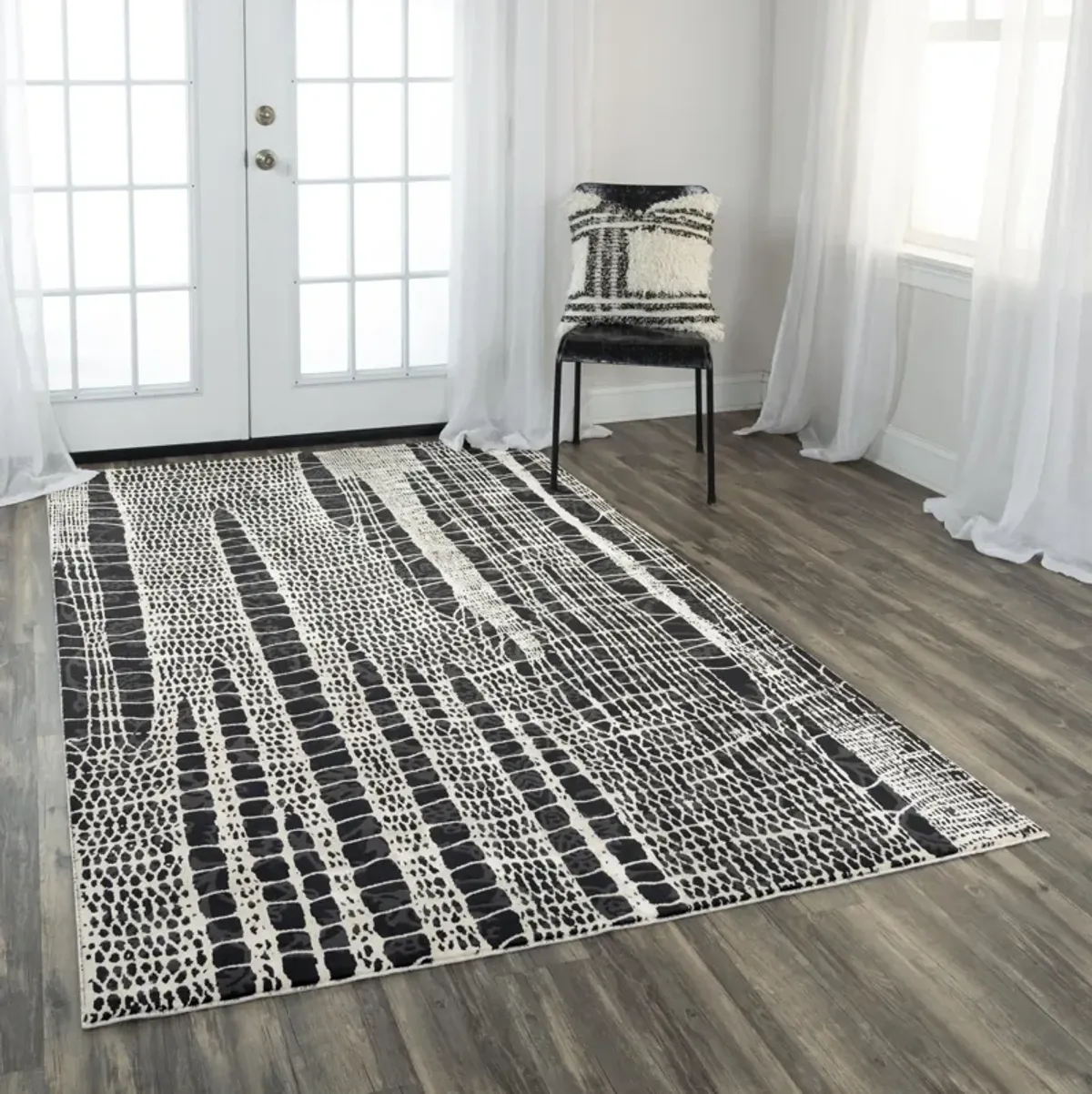 Emerge Beige/Black  Polyester 5'3" x 7'6" Rectangle Rug