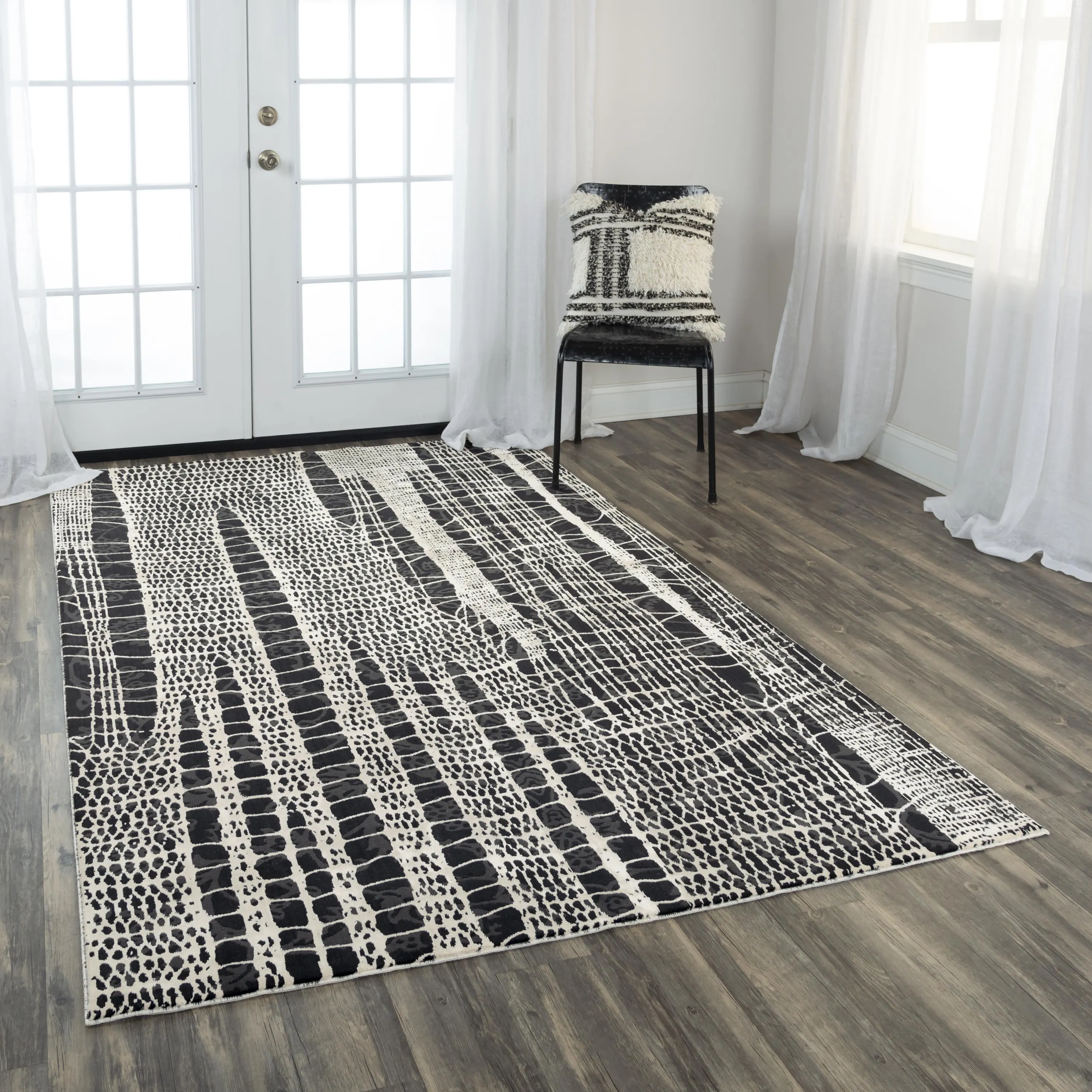 Emerge Beige/Black  Polyester 5'3" x 7'6" Rectangle Rug