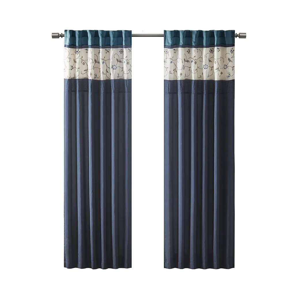 Madison Park Serene Navy Embroidered Curtain Panel