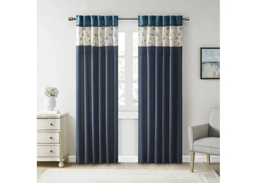 Madison Park Serene Navy Embroidered Curtain Panel