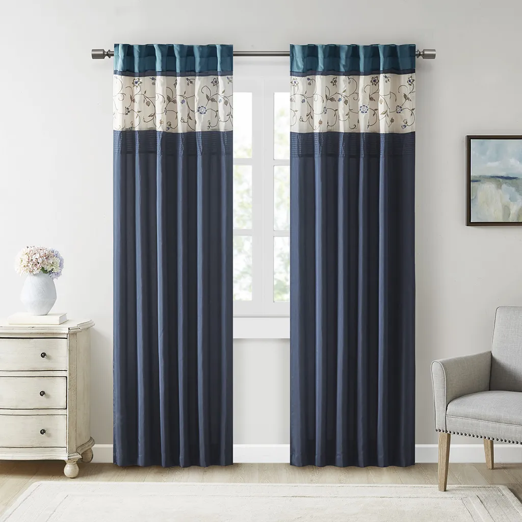 Madison Park Serene Navy Embroidered Curtain Panel