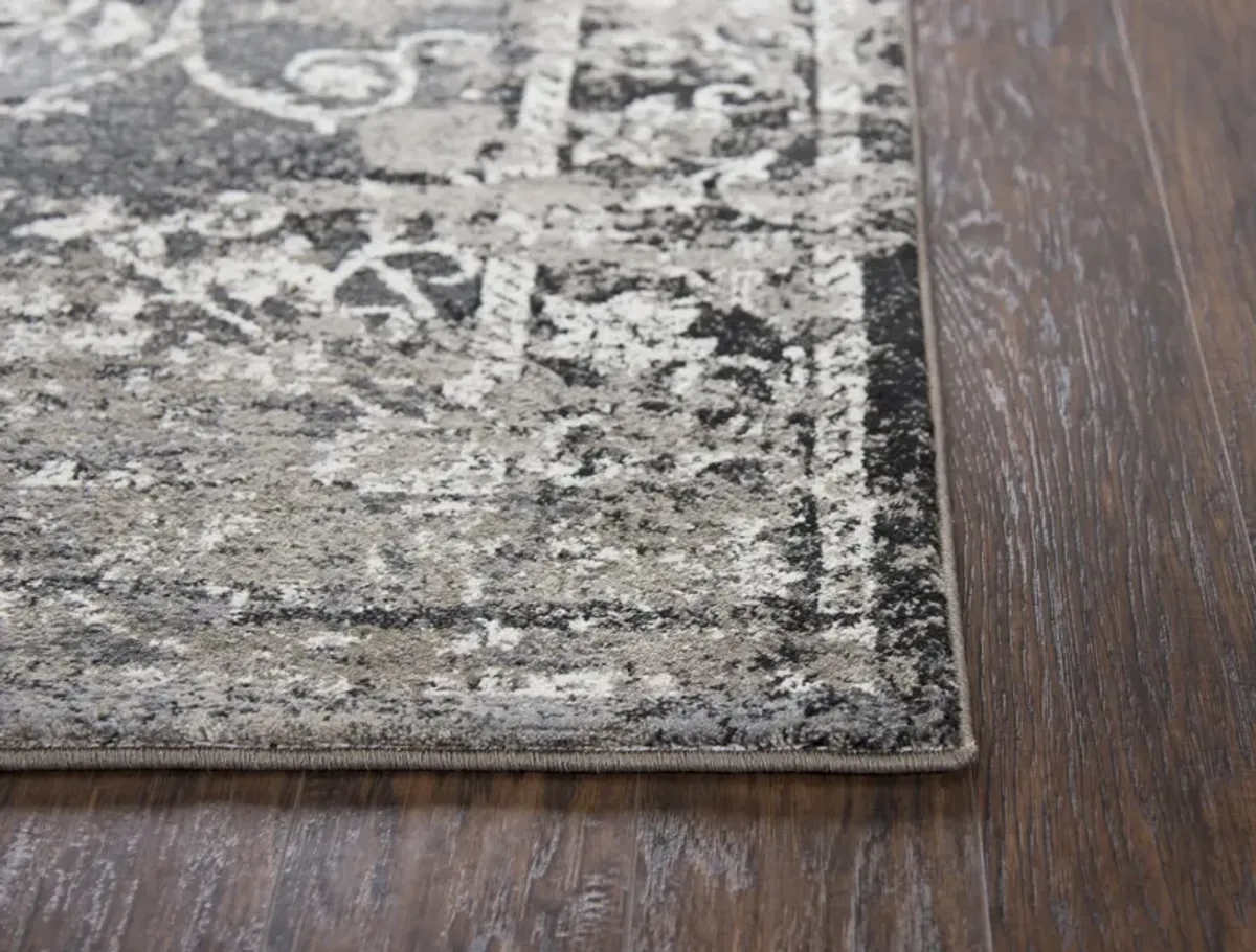 Panache Taupe/Gray Central Medallion Scroll work Distress  Polypropylene 5'3" x 7'6" Rectangle Rug