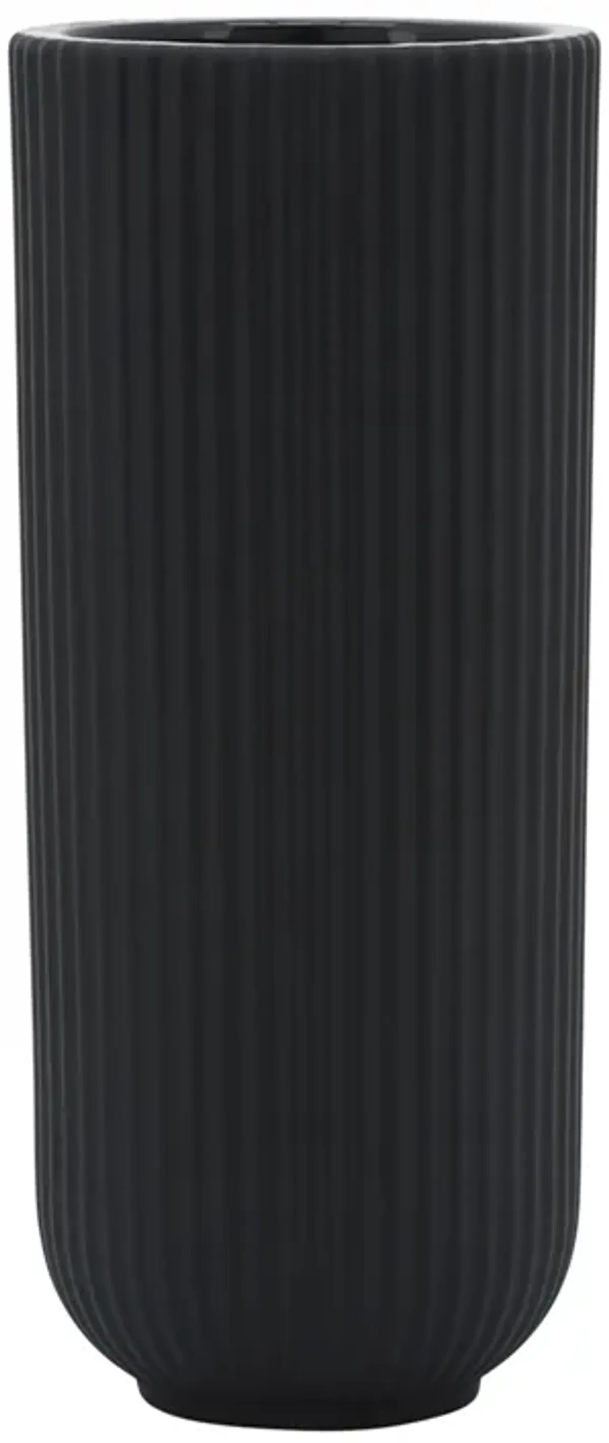 Ceramic, 11"h Ridged Vase, Black