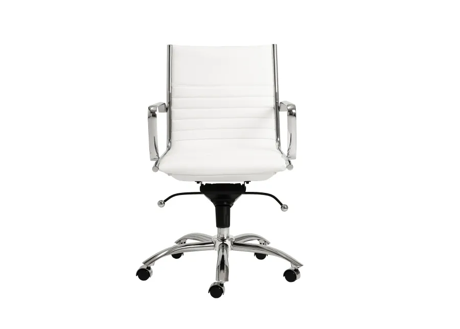 Dirk Low Back Office Chair in White with Chromed Steel Base