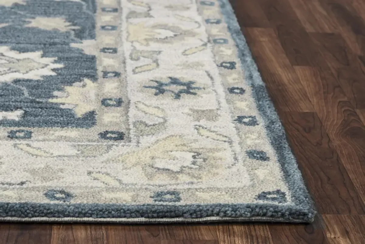 Leone Blue Traditional Motifs Wool 2'6" x 8' Runner Rug