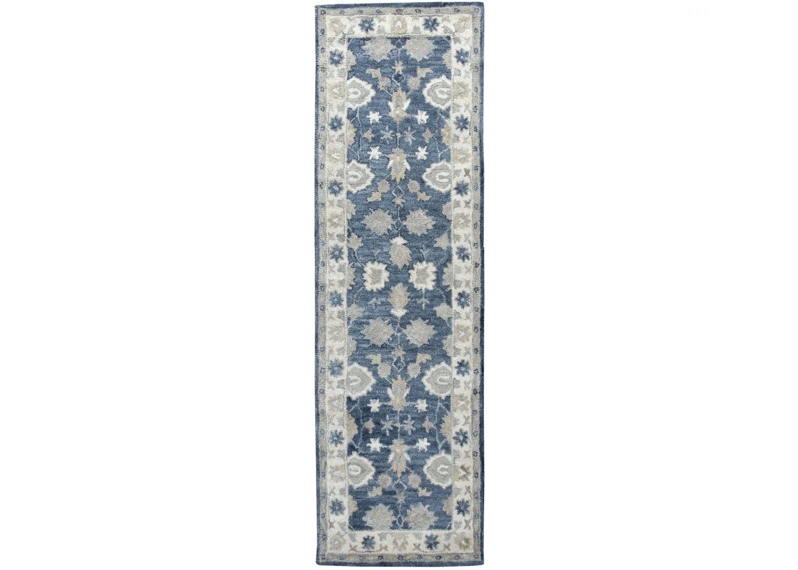 Leone Blue Traditional Motifs Wool 2'6" x 8' Runner Rug