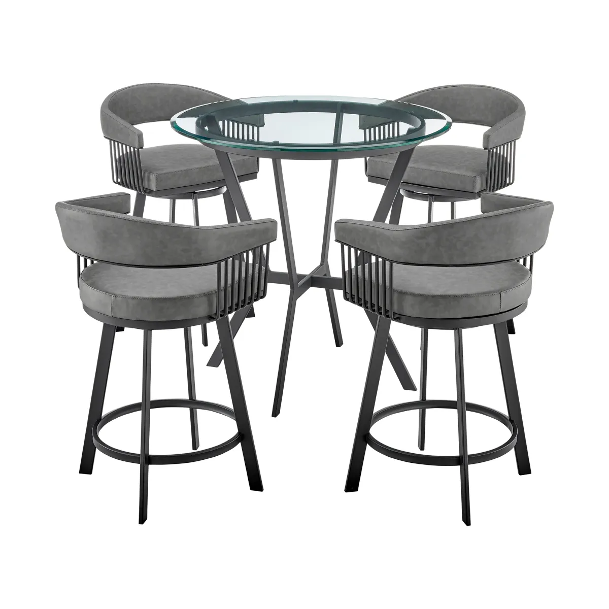 Naomi and Chelsea 5-Piece Counter Height Dining Set in Black Metal and Grey Faux Leather