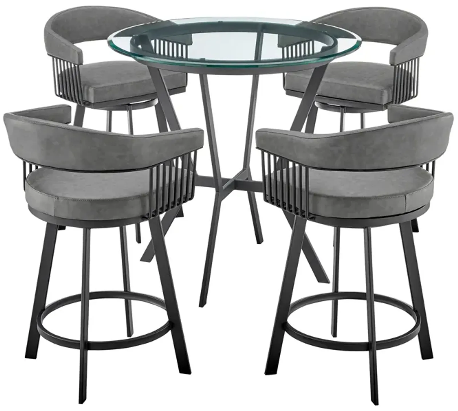 Naomi and Chelsea 5-Piece Counter Height Dining Set in Black Metal and Grey Faux Leather