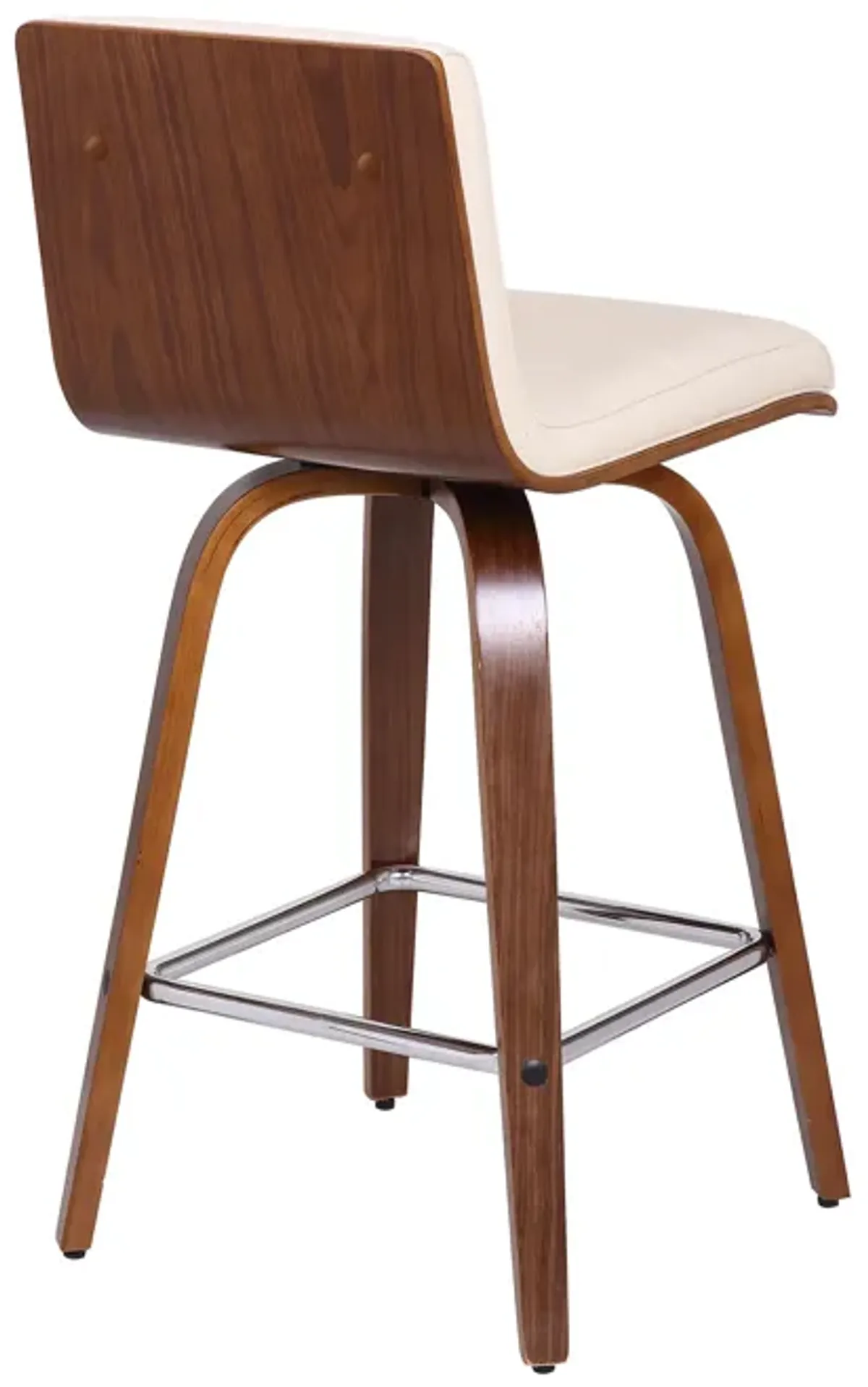 Vienna 30" Bar Height Swivel Cream Faux Leather and Walnut Wood Bar Stool