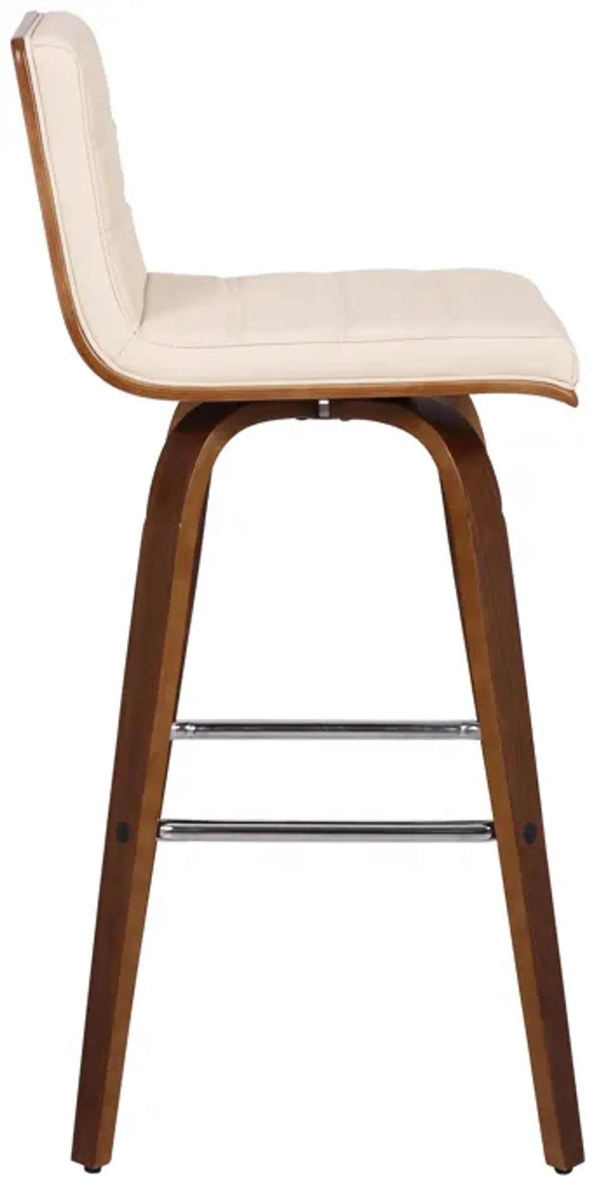 Vienna 30" Bar Height Swivel Cream Faux Leather and Walnut Wood Bar Stool