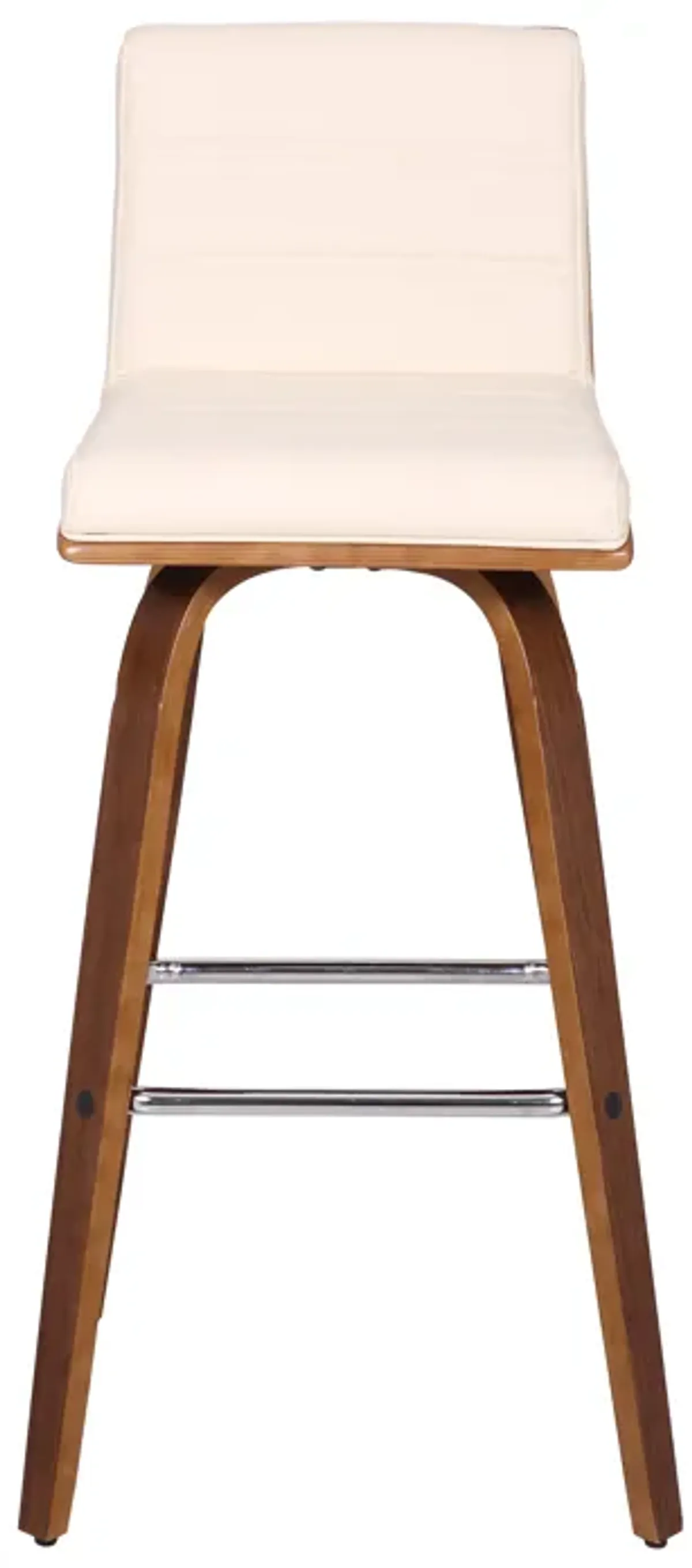 Vienna 30" Bar Height Swivel Cream Faux Leather and Walnut Wood Bar Stool