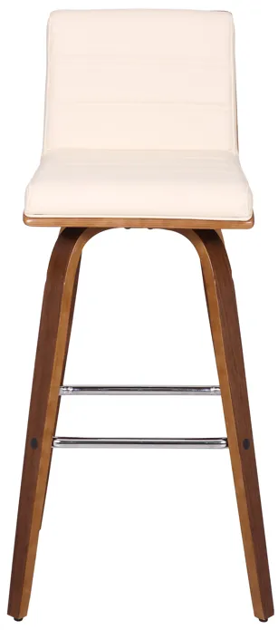 Vienna 30" Bar Height Swivel Cream Faux Leather and Walnut Wood Bar Stool