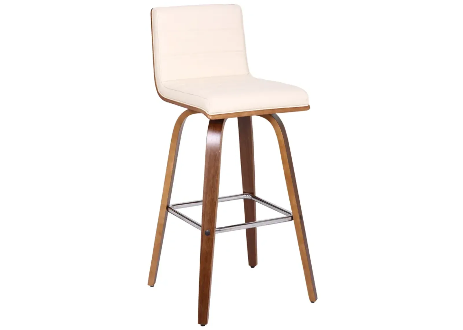 Vienna 30" Bar Height Swivel Cream Faux Leather and Walnut Wood Bar Stool