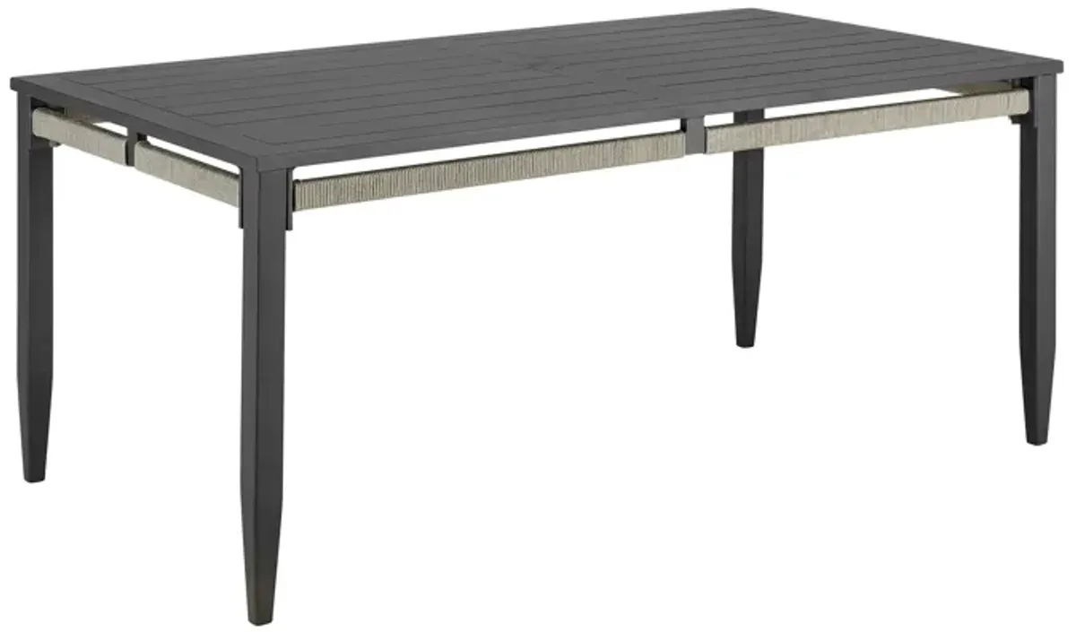 Zella Rectangular Dining Table in Aluminum with Charcoal Finish and Light Gray Rope