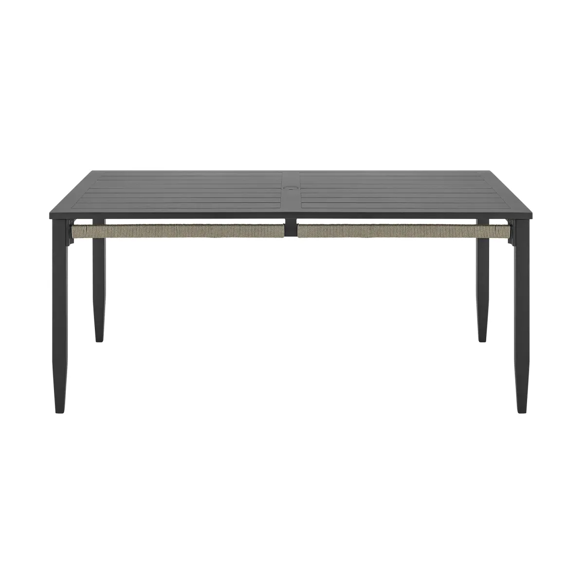 Zella Rectangular Dining Table in Aluminum with Charcoal Finish and Light Gray Rope