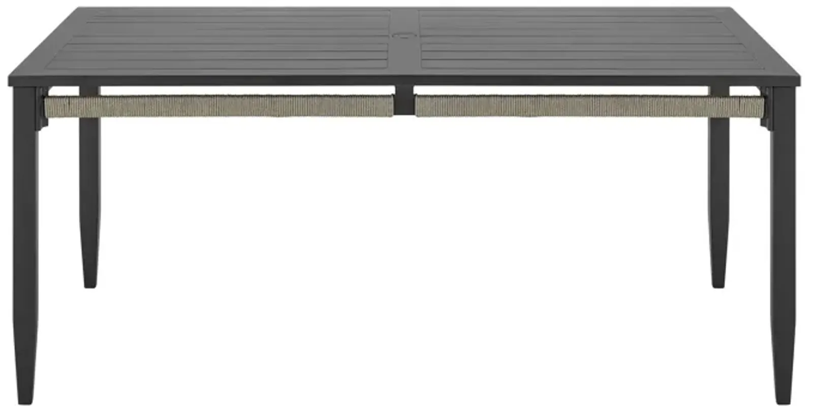 Zella Rectangular Dining Table in Aluminum with Charcoal Finish and Light Gray Rope