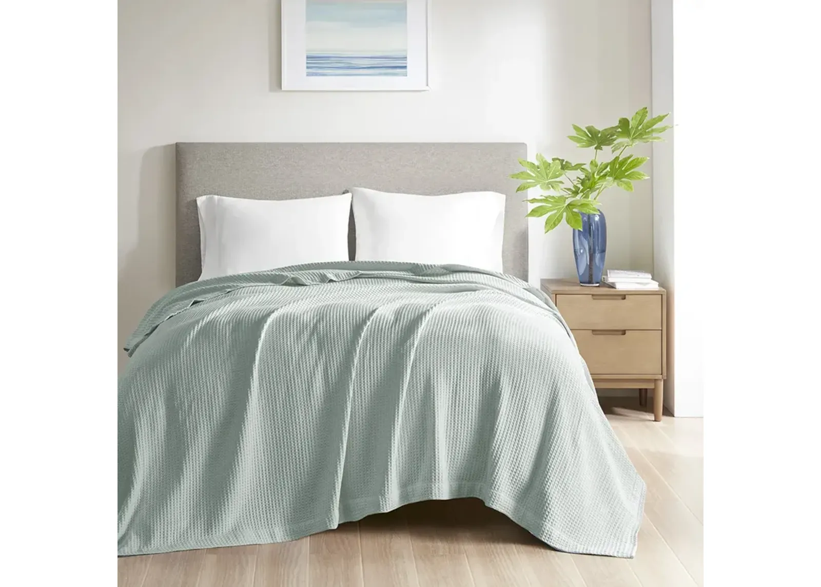 Beautyrest Cotton Waffle Weave Aqua Cotton Blanket