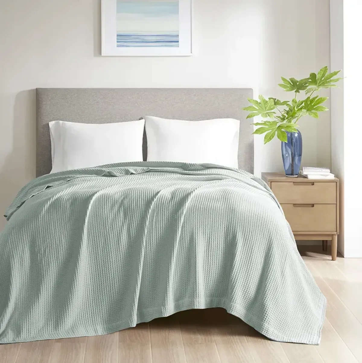 Beautyrest Cotton Waffle Weave Aqua Cotton Blanket