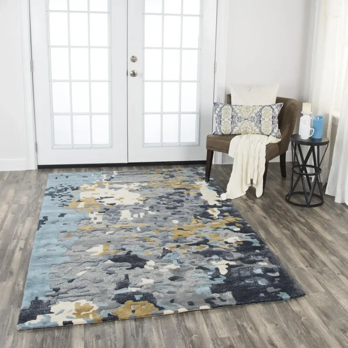 Mod Gray/Beige Abstract Wool/Tencel 5' x 8' Rectangle Rug