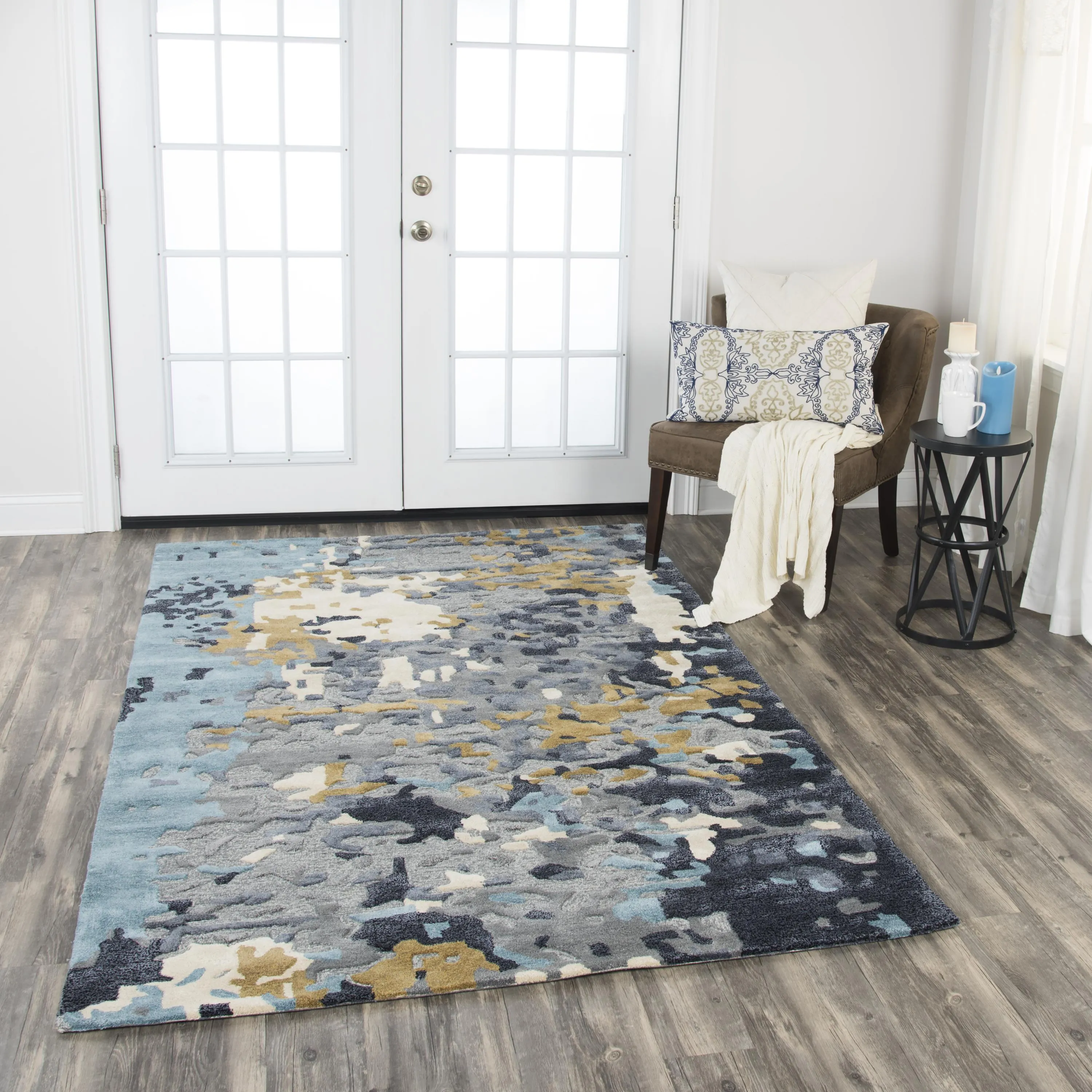 Mod Gray/Beige Abstract Wool/Tencel 5' x 8' Rectangle Rug