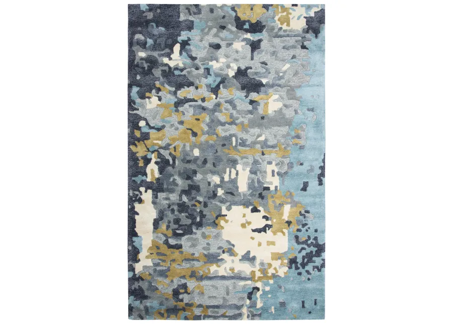 Mod Gray/Beige Abstract Wool/Tencel 5' x 8' Rectangle Rug