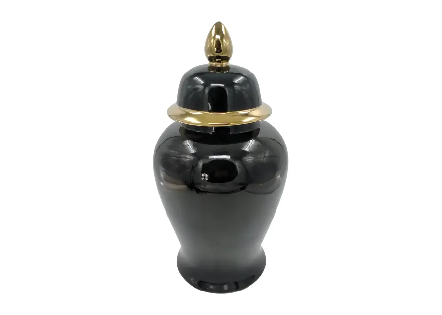 Cer, 24" Temple Jar, Black/gold