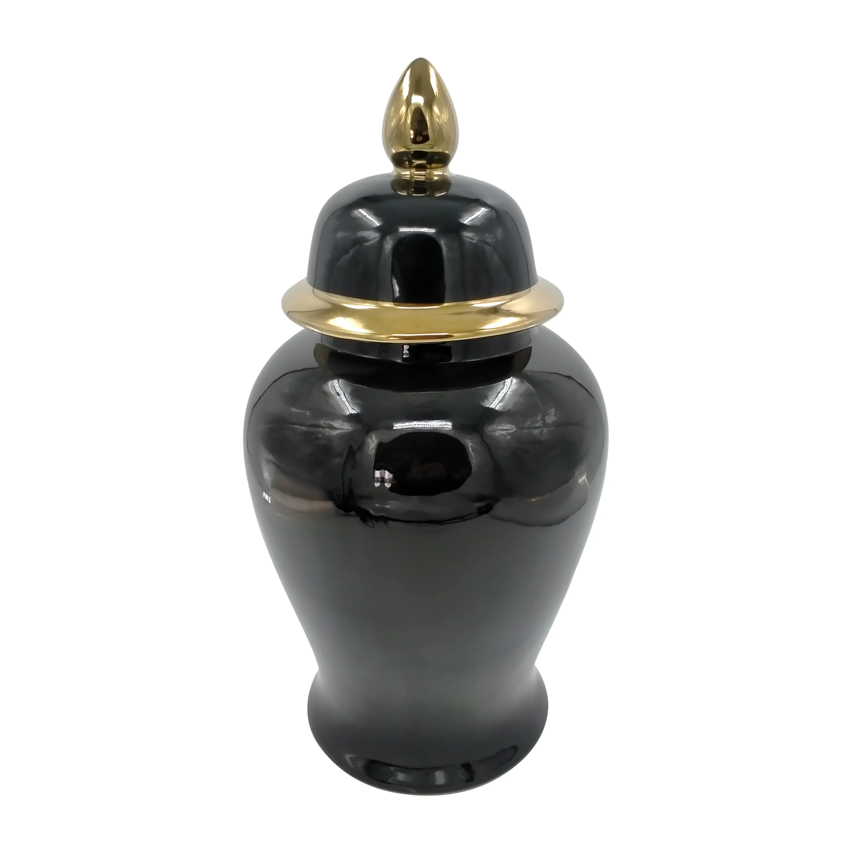 Cer, 24" Temple Jar, Black/gold