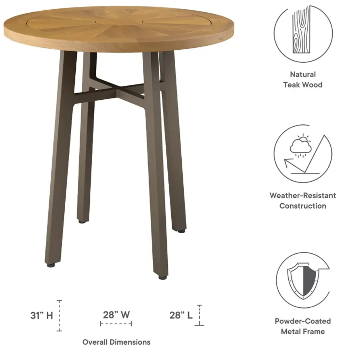 Meadow Outdoor Patio Teak Wood Dining Table by Modway